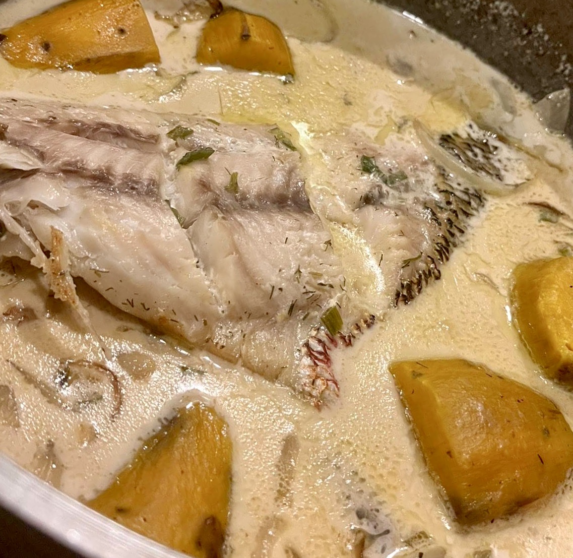 Photo d'un plat de bossu (poisson) à la citronelle et au lait de coco © Néoli